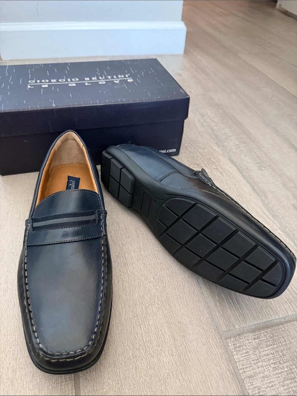 Giorgio Brutini Men's Navy Leather Penny Loafers